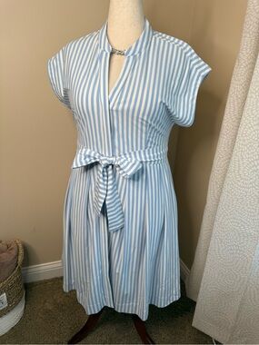 41 Hawthorn Blue and White Striped Tie-Front Midi Dress